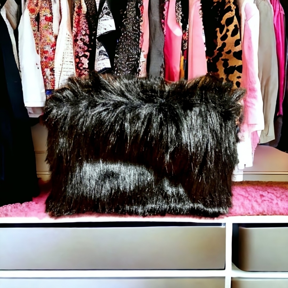 Fur Purse,Black Fur Wristlet,Cruelty Free Black Fur Multifunctional Crossbody - Picture 7 of 8